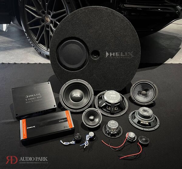 本次安裝的器材：Helix 備胎型超低音、Helix 擴大機與 DSP、RS Audio 喇叭單體